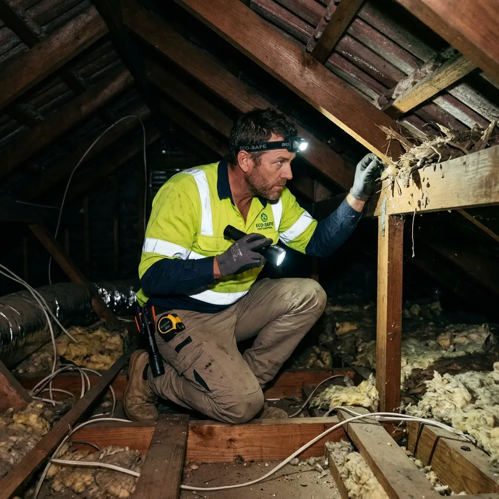 Technician inspecting a Beaconsfield subfloor void for a deceased cat