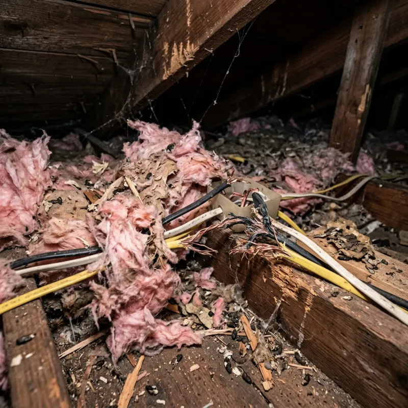 Contaminated ceiling insulation being assessed in a Beaconsfield roof space