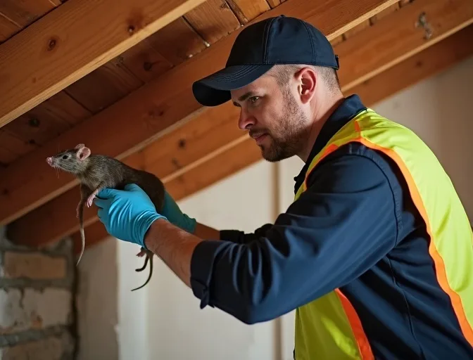 Technician inspecting a roof cavity for a dead rat in Beaconsfield